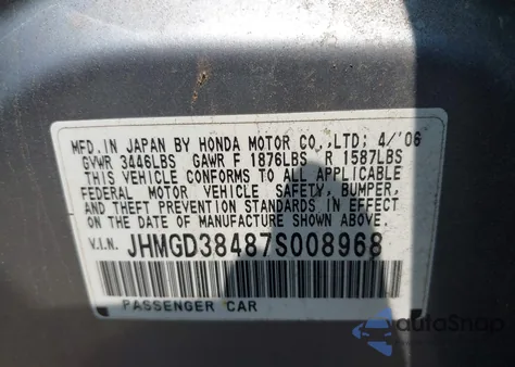 2007 Honda Fit из США, поврежденный, VIN JHMGD38487S008968